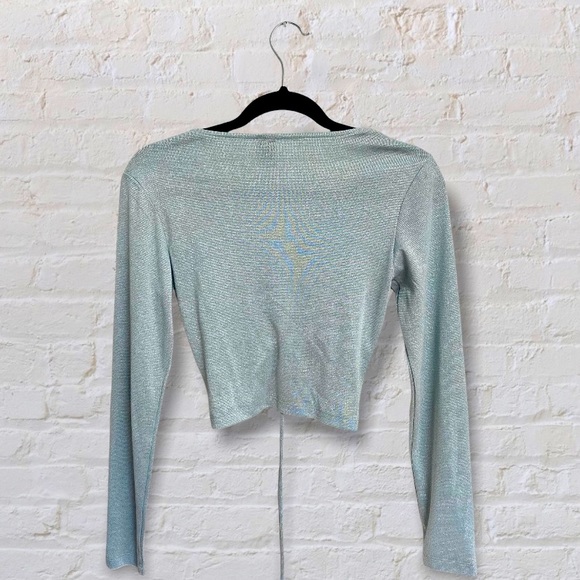 Wild Fable Blue Metallic Ruched Front Longsleeve - Picture 2 of 5